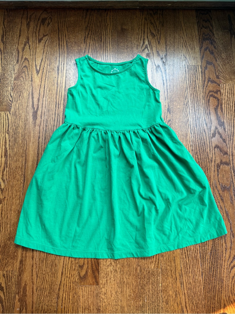 Primary Green Sleeveless Cotton Dress Sz 6-7 | Free with Bundle